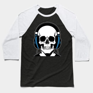 Skull With Headphones, Blue | Listening Music Baseball T-Shirt